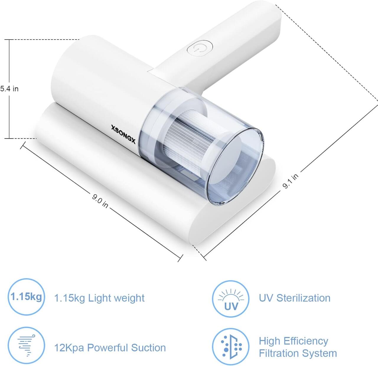 Aspirador de Ácaros 2 en 1 – Potencia de 300W, 2400mAh y Succión de 10.000 Pa